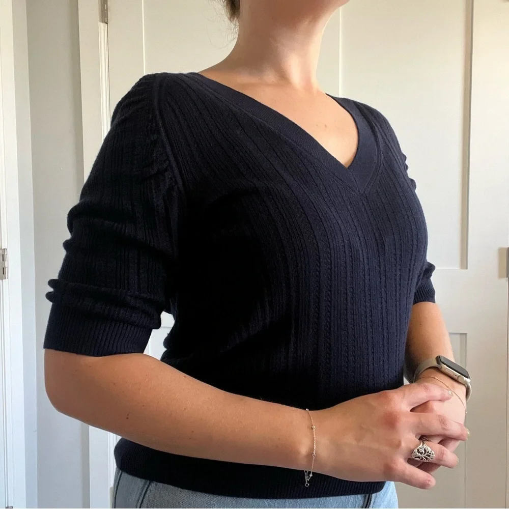 White House Black Market Deep Blue V-Neck Sweater - Medium